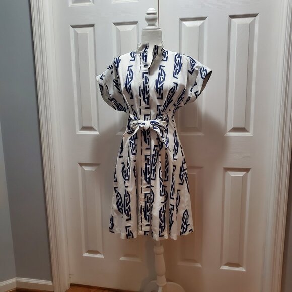 Finley Blue Cotton Shirt Dress Small Coastal Hamptons Preppy Luxury - Picture 2 of 14